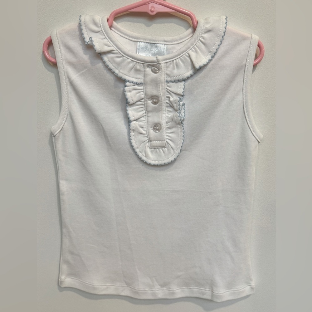 Little English Girls Ruffled Henley. Blue and white. New with Tags. Size 6.